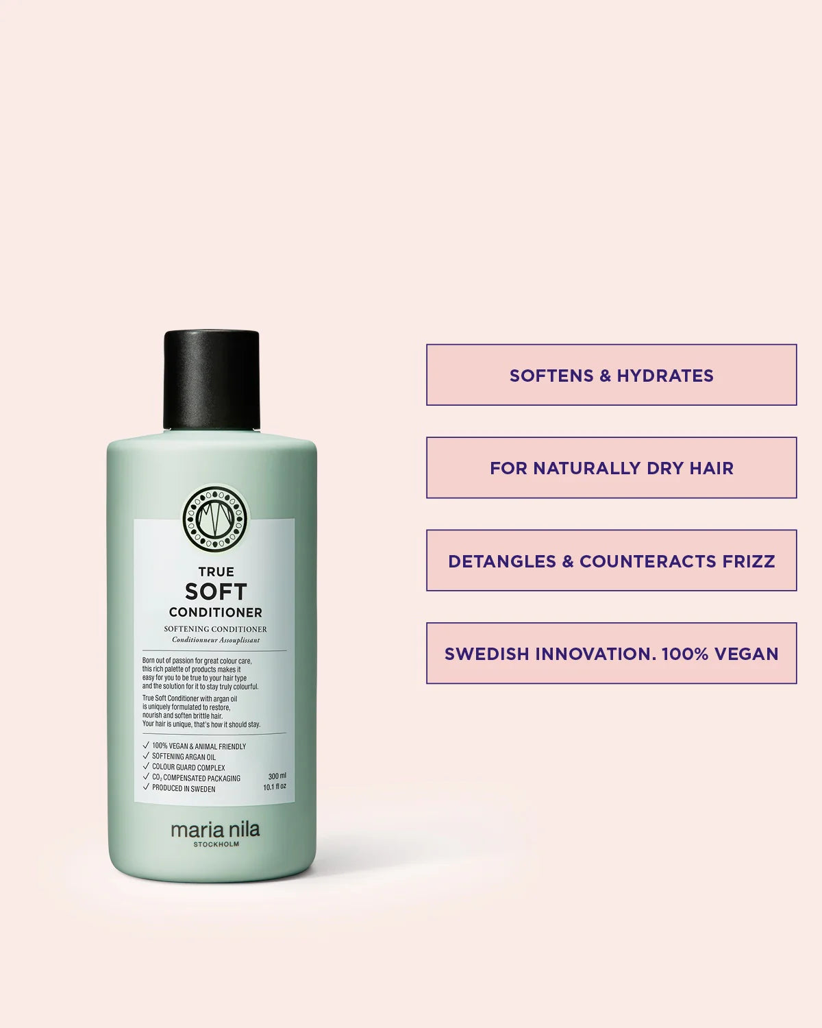 Maria Nila True Soft Conditioner - hydraterende en verzachtende conditioner voor droog en beschadigd haar, 100% vegan en sulfaatvrij.