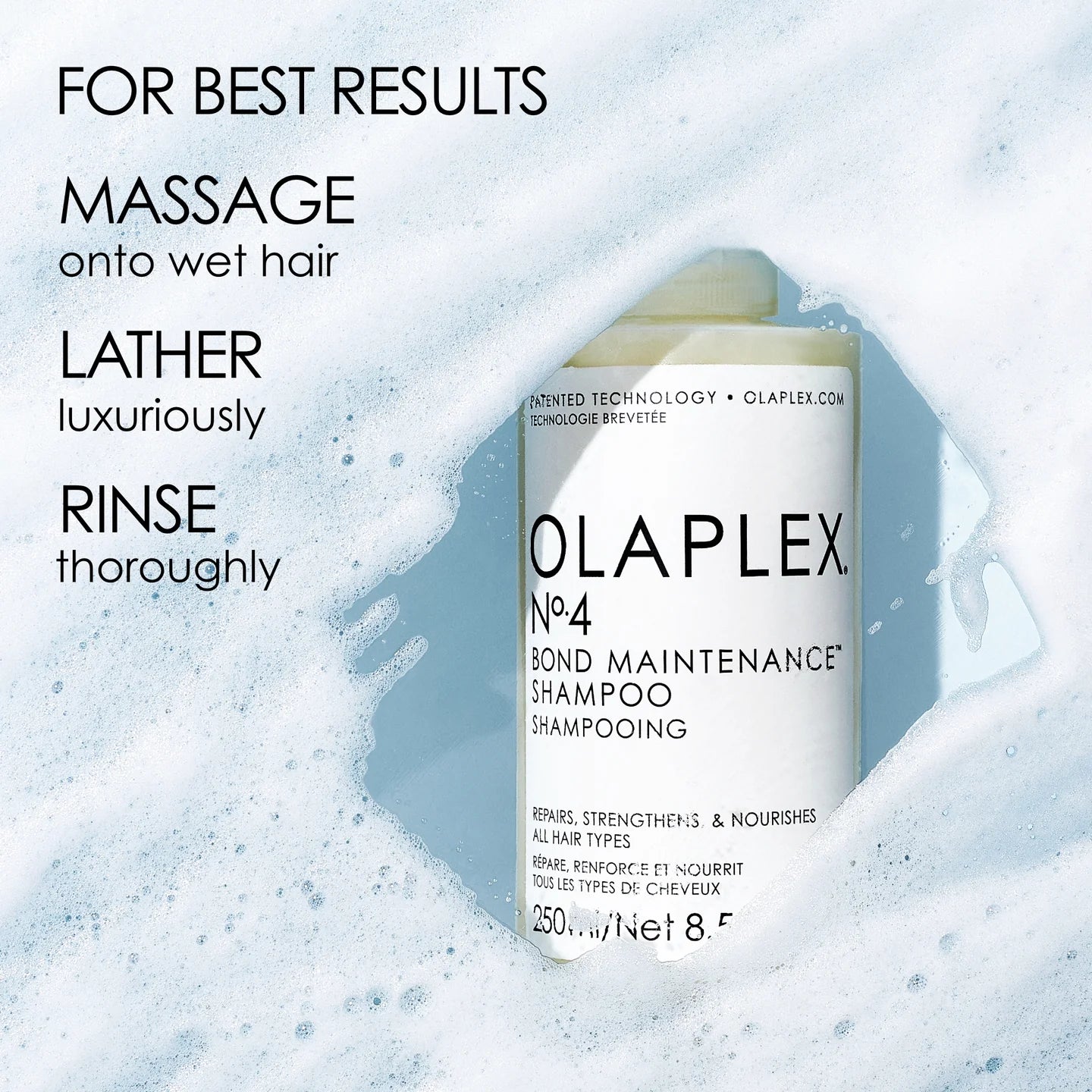 "Olaplex shampoo 4 - Voorzijde van de fles met het Olaplex-logo en productnaam."